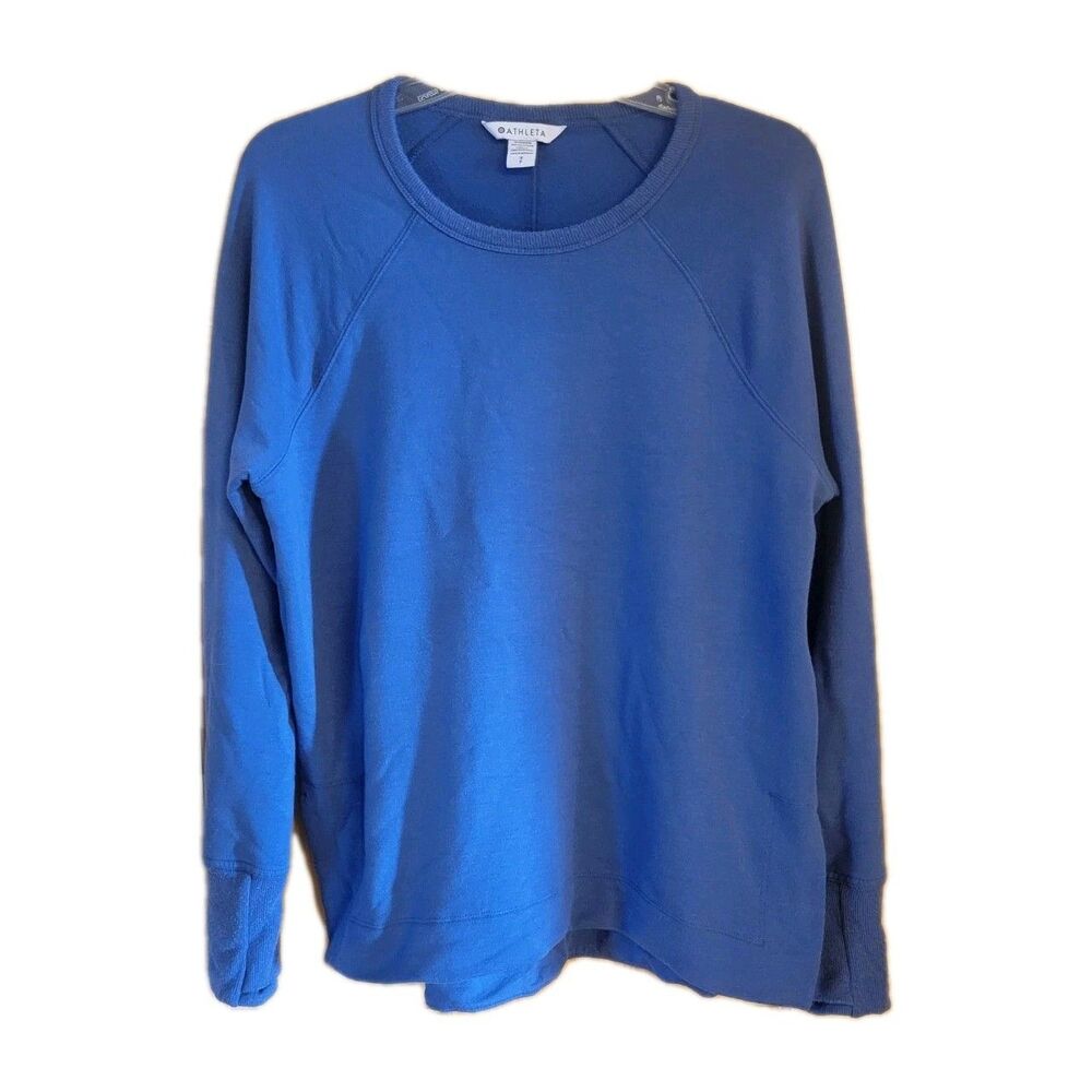 ATHLETA Seasoft Ribbed Modal Crewneck Pullover Oversize Sweatshirt, Blue- Small